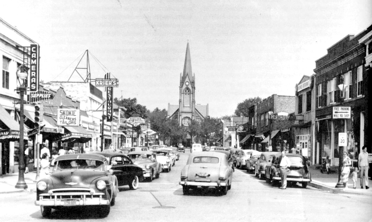 Downtown Skokie looking north from the corner of Oakton and Lincoln (ca 1946)