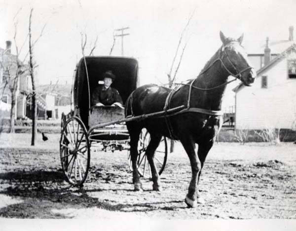 Dr. Amelia Louise Klehm (1870-1941) in the carriage in which she used to make house calls